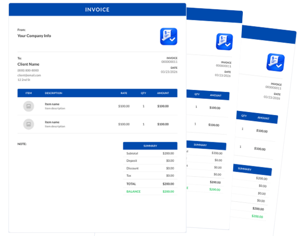 Payruo invoice preview with line items, summary, and balance